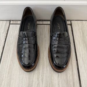 Paul green black patent loafers with zipper accent